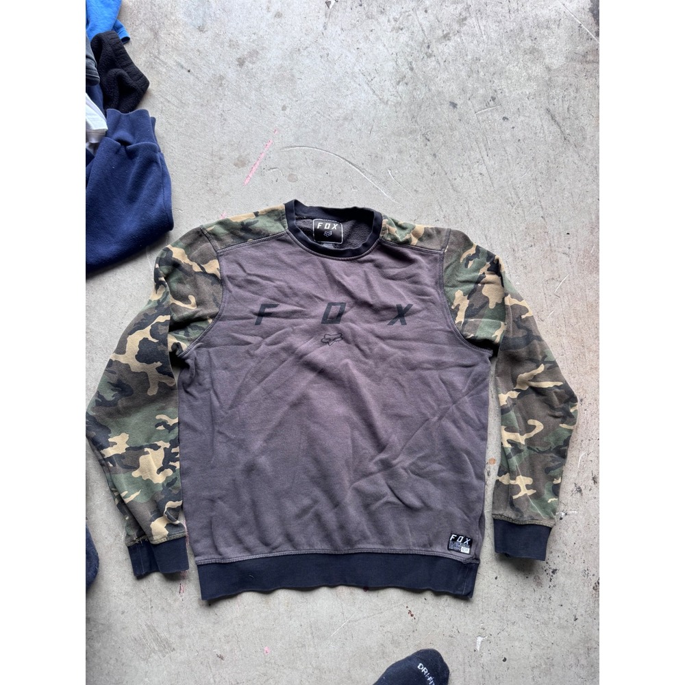 Fox Racing Mens Camo Sleeve Crewneck Sweatshirt Grey Camouflage Logo Size Medium